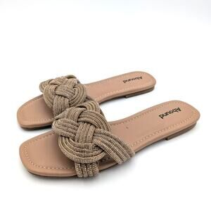 Abound Imani Flat Sandals Rhinestone Slip-On Women's Tan Mocha Size US8.5